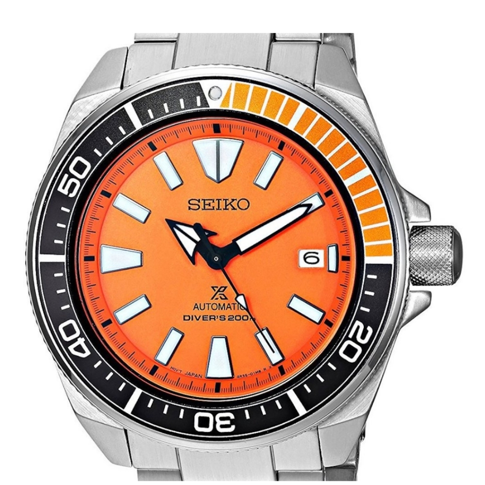 Seiko automatic prospex samurai diver's watch srpc07 orange dial stainless watch